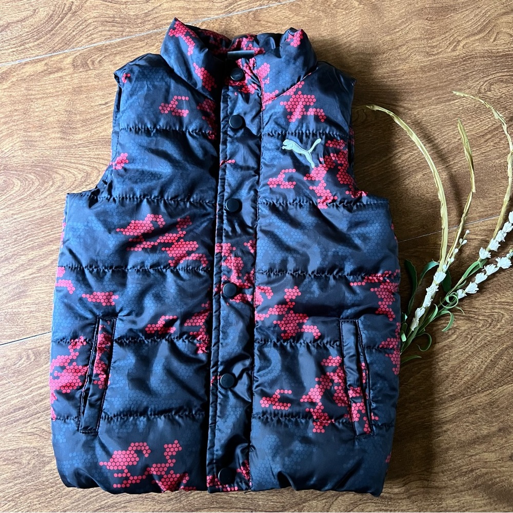 Puma Children Black Red Puffy Girls Toddler Vest Kids Size 5